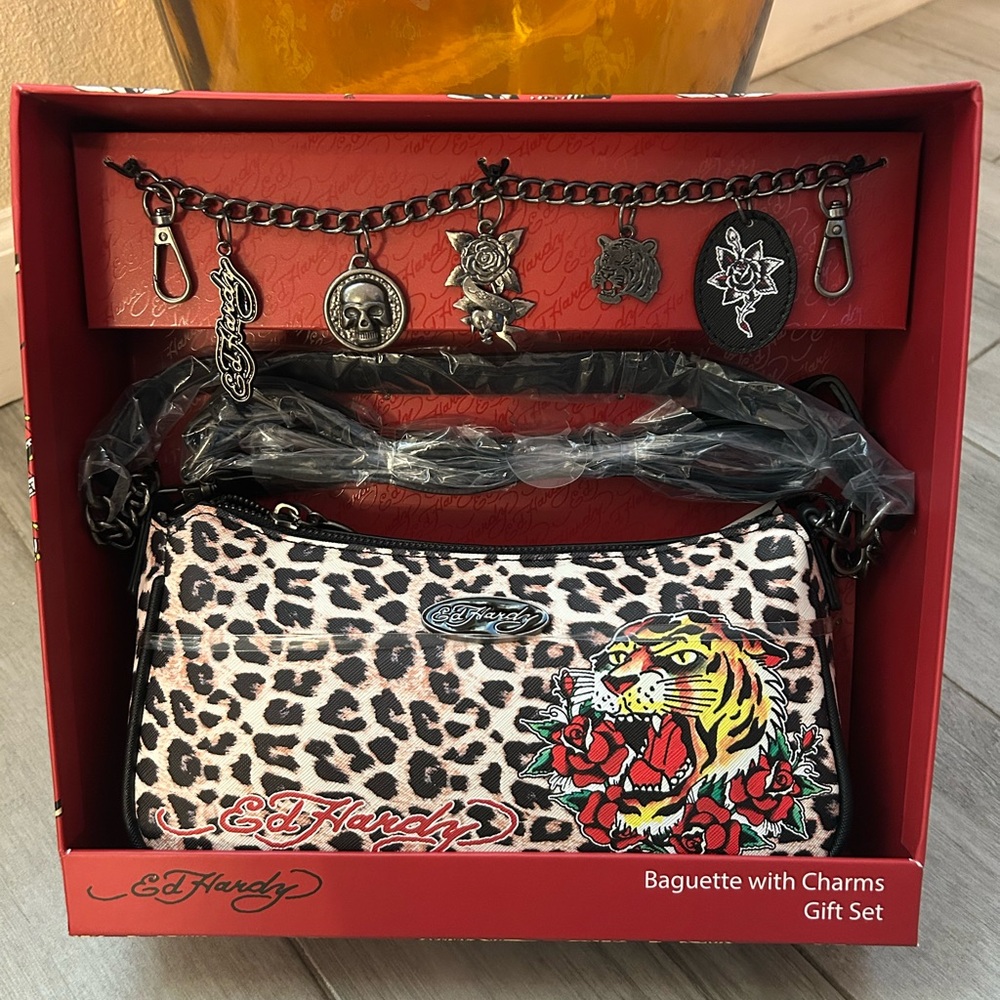 Ed Hardy Leopard and Tiger Baguette with Charms